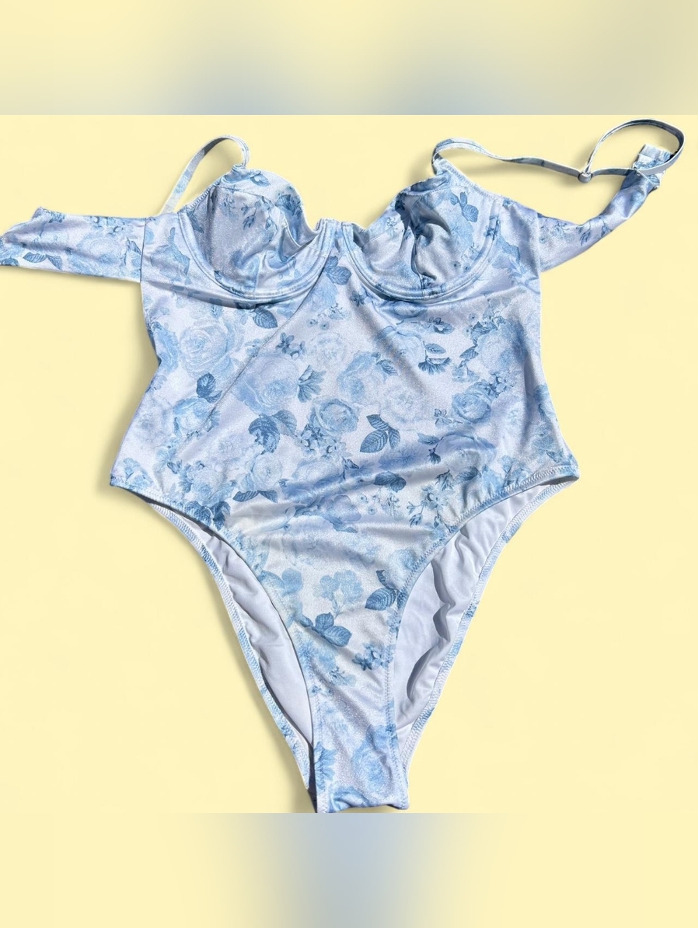 Victoria's Secret Blue Floral Print High Waisted One Piece Swimsuit